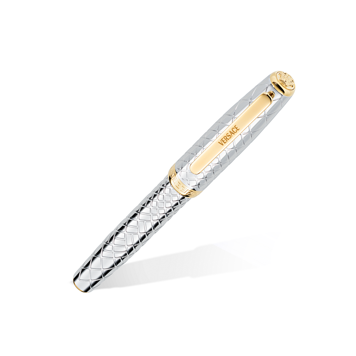 فيرساتشي قلم حبر جاف ستانلس ستيل بلون فضي و ذهبي وشعار فيرساتشي VR4DA0225