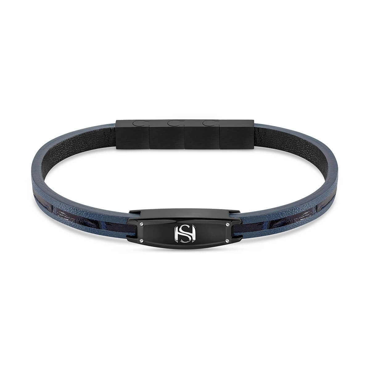 Saint Honore Monceau Black Stainless Steel Navy Soft Leather Bracelet for Men B4671D 