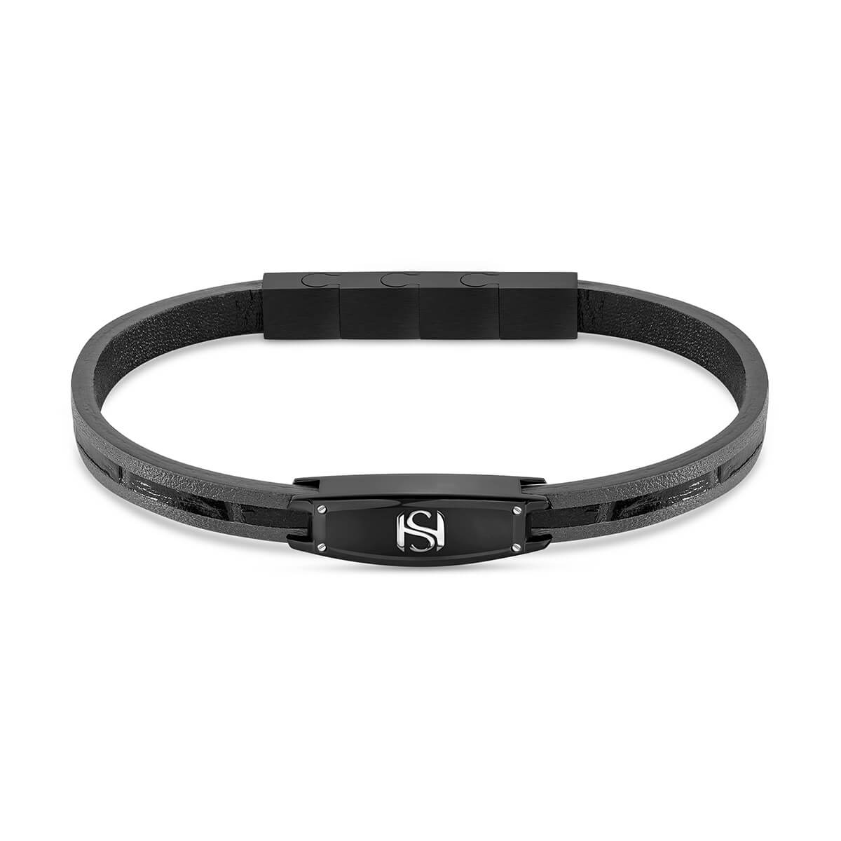 Saint Honore Monceau Black Stainless Steel Black Soft Leather Bracelet for Men B4671N 