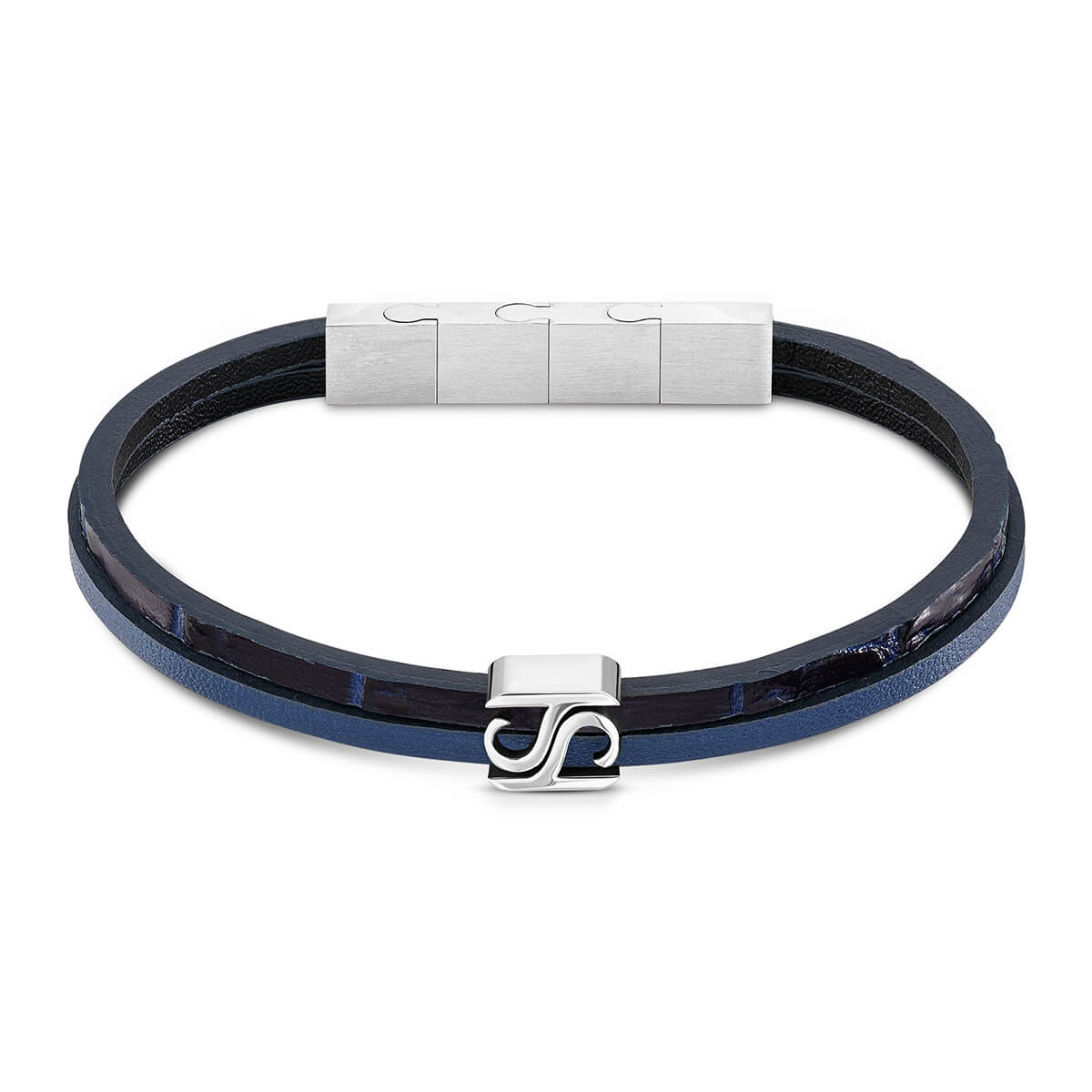 Saint Honore Stainless Steel Navy Blue Soft Leather Bracelet for Men B471D 