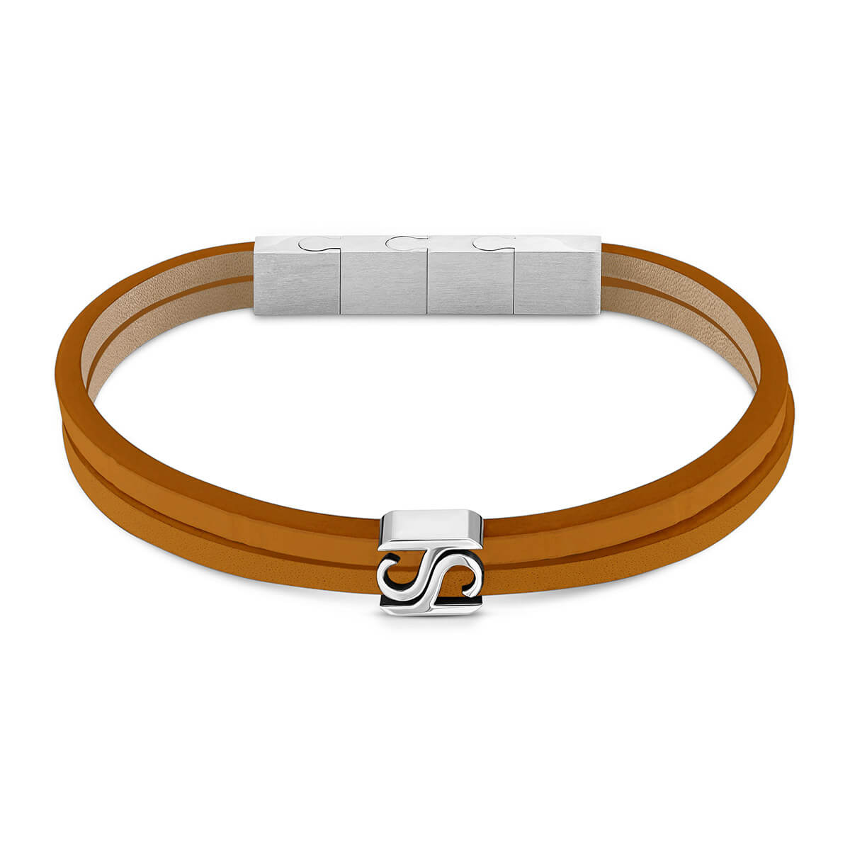 Saint Honore Stainless Steel Papaya Soft Leather Bracelet for Men B471O 