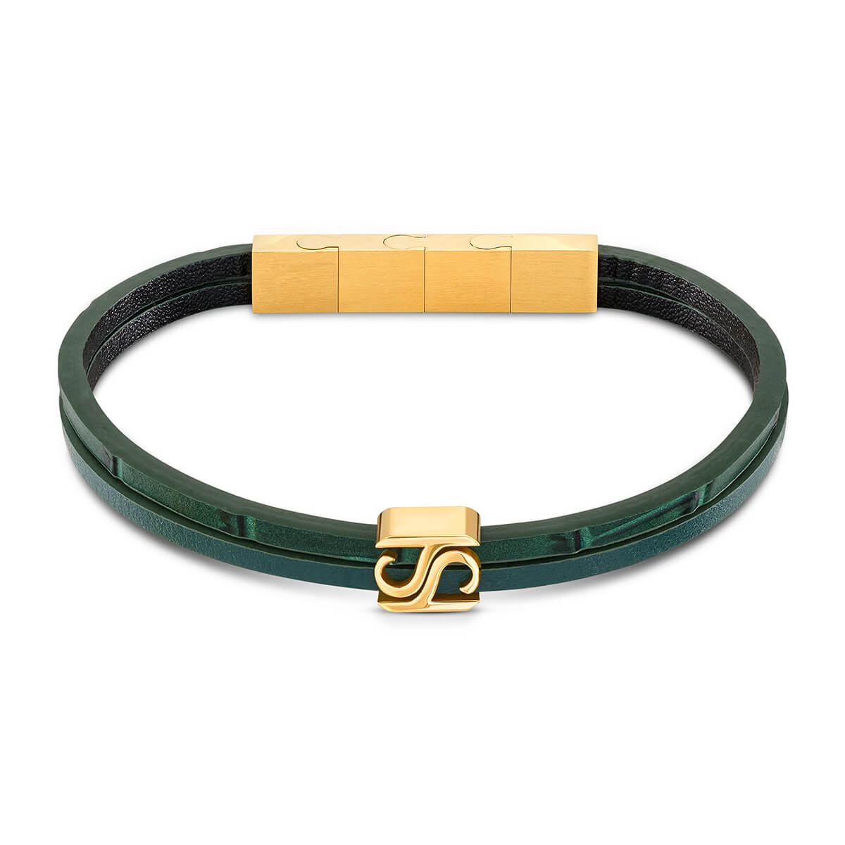 Saint Honore Gold Plated Green Soft Leather Bracelet for Men B473V 