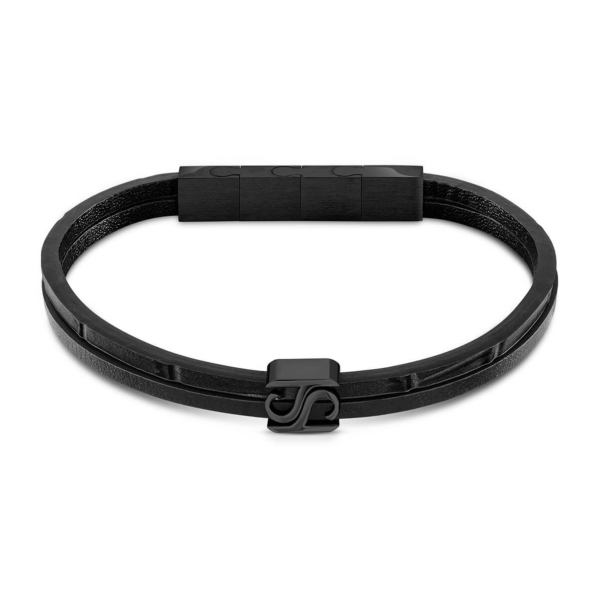 Saint Honore Ion Plated Gun Black Soft Leather Bracelet for Men B477N 
