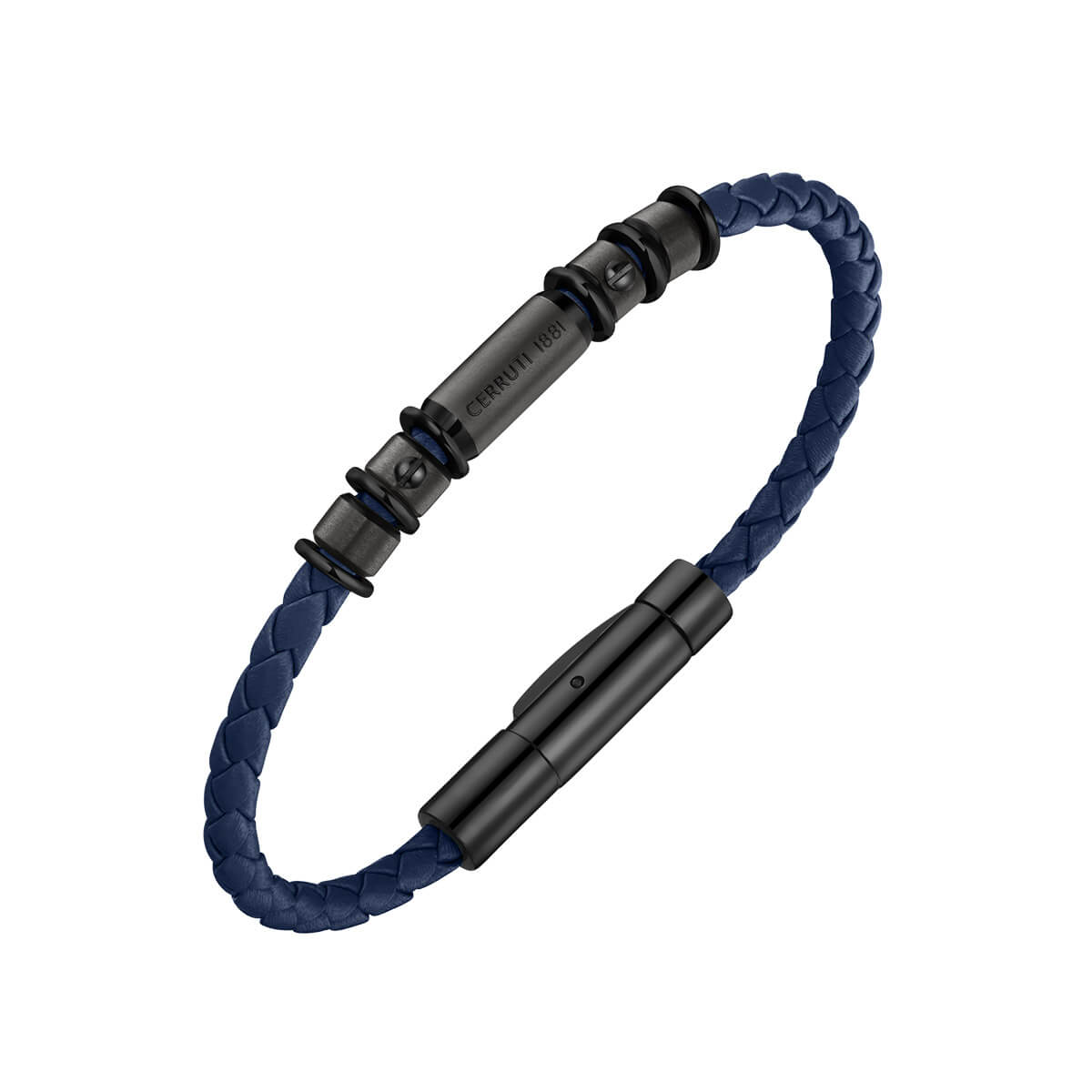 Cerruti 1881 Tornillo Leather Black Navy Gun Metal Bracelet for Men CIAGB0003905 