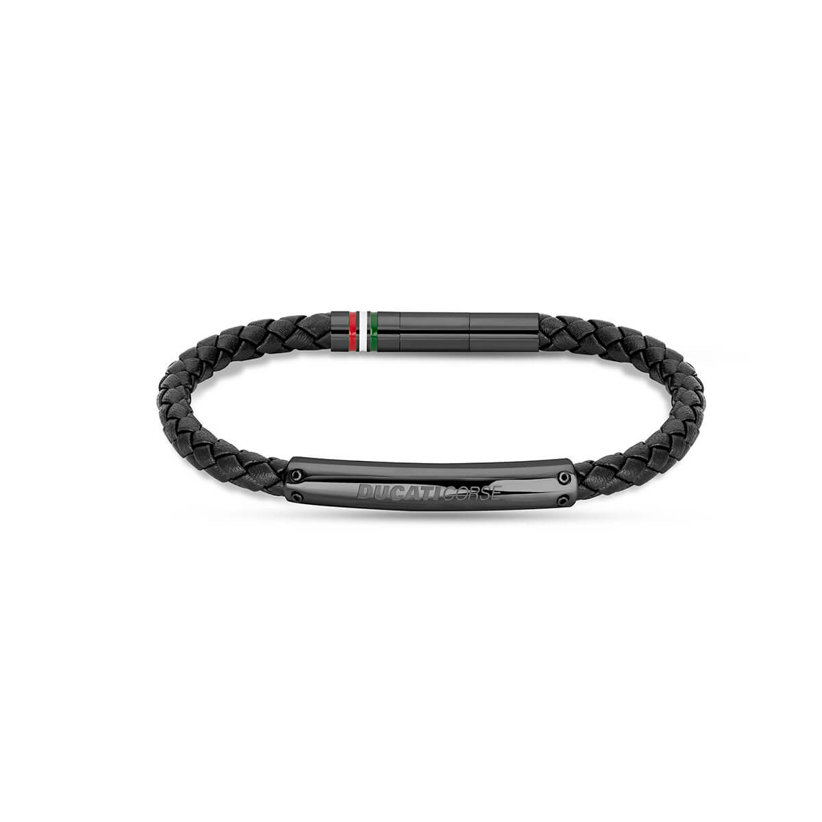 Ducati Vittoria Black Leather Gun Metal Bracelet for Men DTAGBb2137802 
