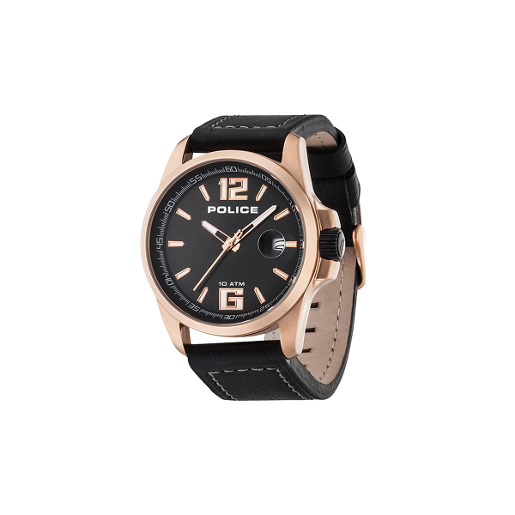 Police Lancer Rose Gold Black Dial With Black Leather Strap Watch