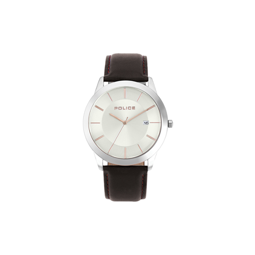POLICE - SILVER DIAL & BROWN LEATHER STRAP WATCH