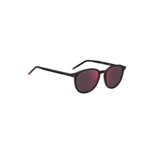 Hugo Boss Round Sunglasses In Black Acetate With Red Details