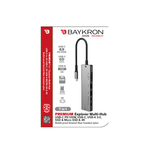 Baykron Usb-C Hub 7 in 1 with card reader, AND 100 W PD